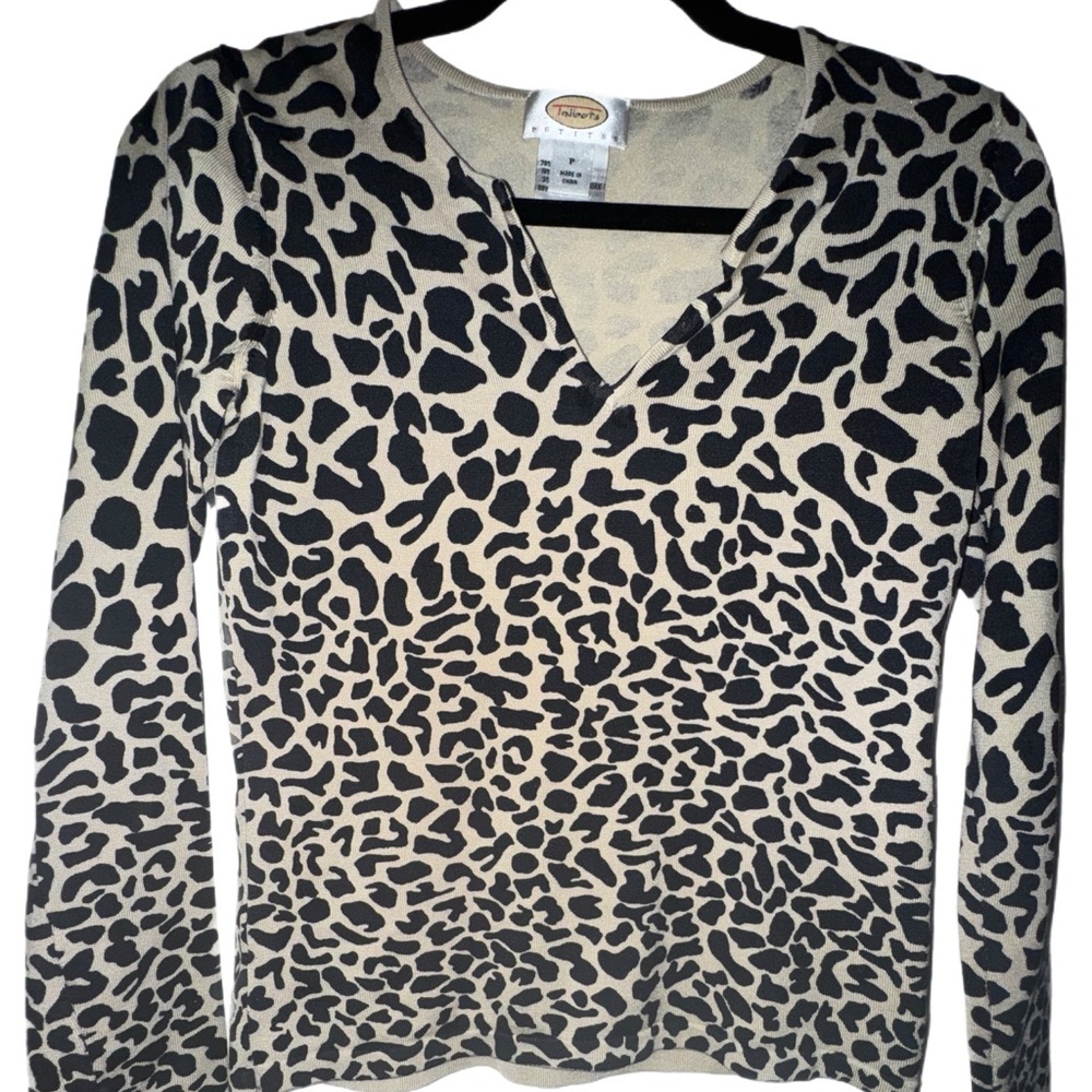 Talbots Black and Cream Silk Animal Print Top